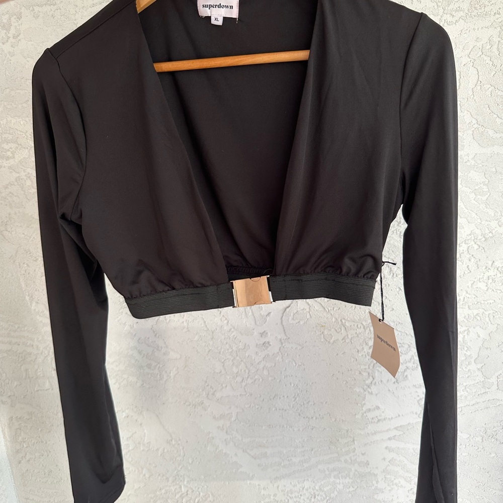 Superdown Black Fitted Long Sleeve Bodysuit